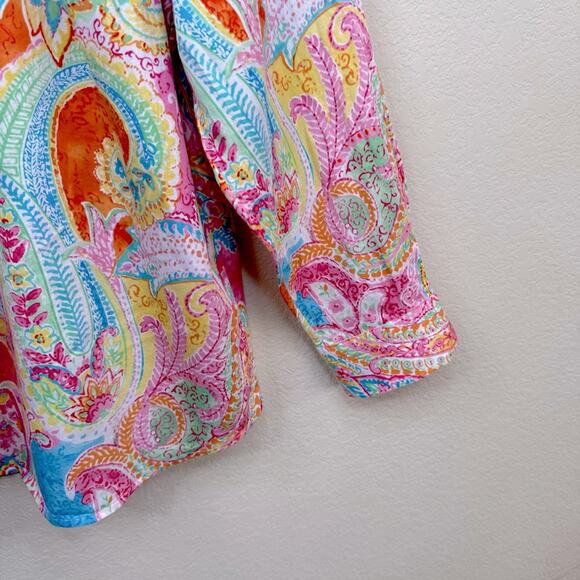 CHAPS Women's Sz 2X Paisley Print Multicolored Button Down Cotton Spring Shirt - Picture 7 of 13